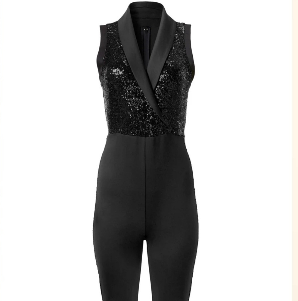 Sequined Tuxedo Jumpsuit